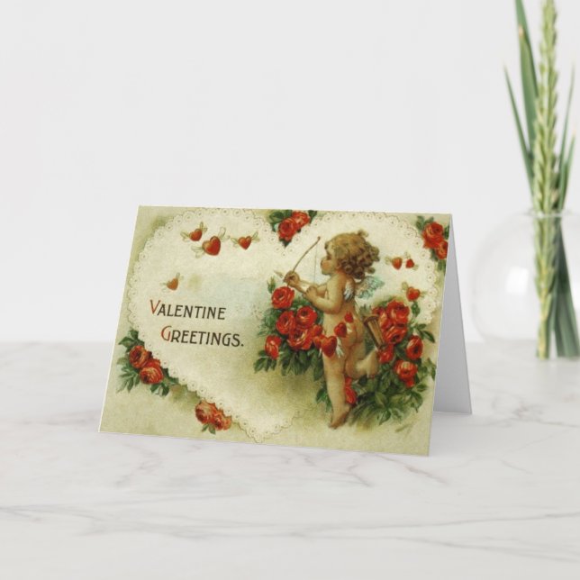 Vintage Victorian Valentines Cherub Holiday Card (Front)
