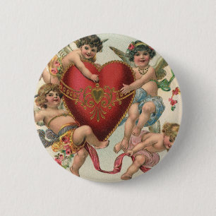 Vintage Victorian Valentines, Cherubs Angels Heart 6 Cm Round Badge