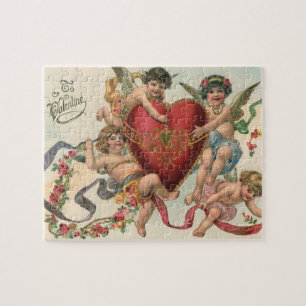 Vintage Victorian Valentines, Cherubs Angels Heart Jigsaw Puzzle