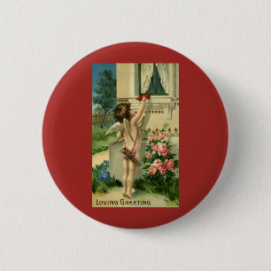 Vintage Victorian Valentine's Day, Angel Hearts 6 Cm Round Badge
