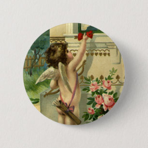 Vintage Victorian Valentine's Day, Angel Hearts 6 Cm Round Badge