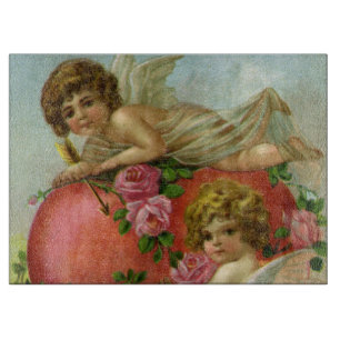 Vintage Victorian Valentines Day Angels Heart Rose Cutting Board