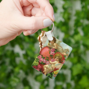 Vintage Victorian Valentines Day Angels Heart Rose Key Ring