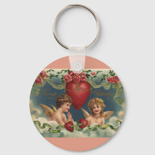 Vintage Victorian Valentine's Day Angels in Heaven Key Ring