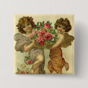 Vintage Victorian Valentine's Day, Angels Roses 15 Cm Square Badge