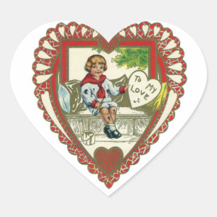 Vintage Victorian Valentine's Day, Boy in Heart Sticker