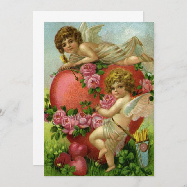 Vintage Victorian Valentines Day Cherub Invitation (Front/Back)