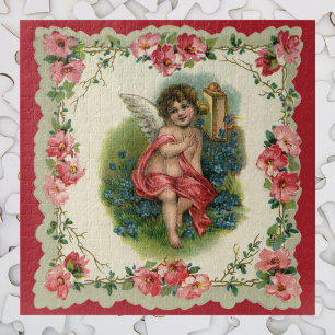 Vintage Victorian Valentine's Day Cherub on Phone Jigsaw Puzzle