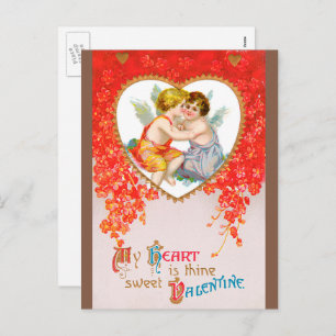Vintage Victorian Valentines Day, Cherubs in Heart Holiday Postcard