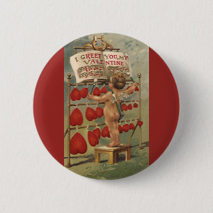 Vintage Victorian Valentines Day, Cupid and Hearts 6 Cm Round Badge
