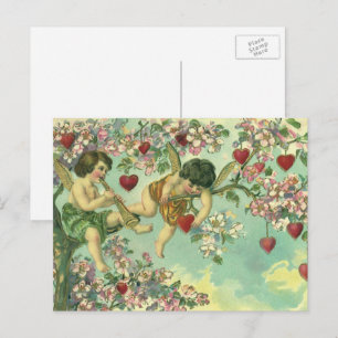 Vintage Victorian Valentines Day Cupids Heart Tree Holiday Postcard