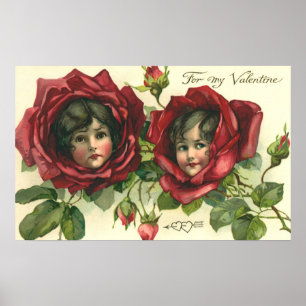Vintage Victorian Valentine's Day, Faces in Roses Poster