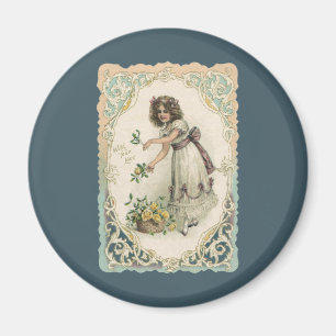 Vintage Victorian Valentine's Day, Girl with Roses Magnet