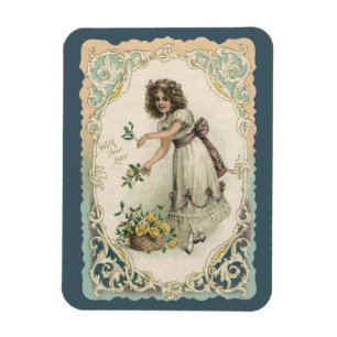 Vintage Victorian Valentine's Day, Girl with Roses Magnet