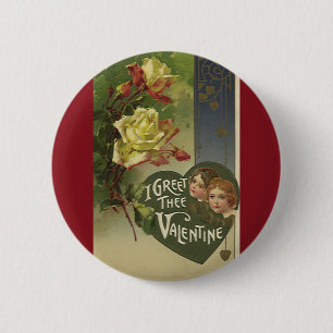 Vintage Victorian Valentine's Day, Girls and Roses 6 Cm Round Badge