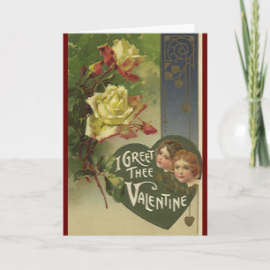 Vintage Victorian Valentine's Day, Girls and Roses Holiday Card