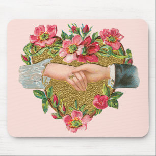 Vintage Victorian Valentine's Day, Hands w Flowers Mouse Pad