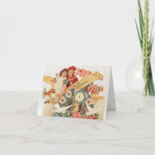 Vintage Victorian Valentines Day, Kids in Aeroplan Holiday Card