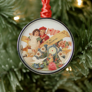 Vintage Victorian Valentines Day, Kids in Aeroplan Metal Tree Decoration