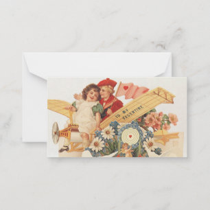 Vintage Victorian Valentines Day, Kids in Aeroplan Note Card