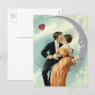 Vintage Victorian Valentine's Day Kiss on the Moon Holiday Postcard