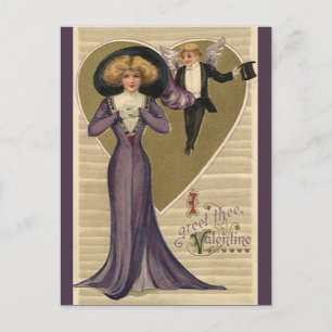Vintage Victorian Valentine's Day, Lady in Purple Holiday Postcard