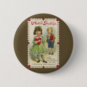Vintage Victorian Valentine's Day, Shy Children 6 Cm Round Badge