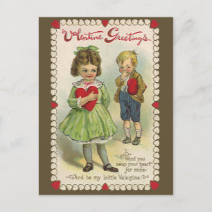 Vintage Victorian Valentine's Day, Shy Children Holiday Postcard