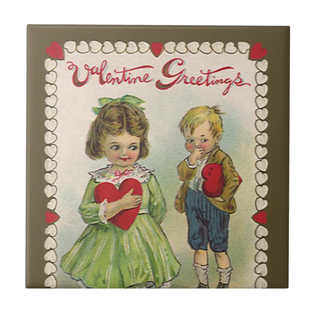 Vintage Victorian Valentine's Day, Shy Children Tile (Front)