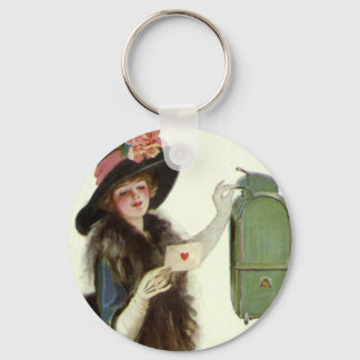 Vintage Victorian Valentines Day Woman Love Letter Key Ring
