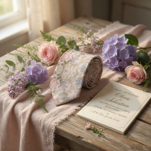 Vintage Victorian Watercolor Roses Lilac Botanic  Tie