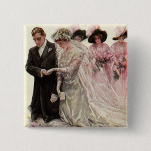 Vintage Victorian Wedding Ceremony Bride and Groom 15 Cm Square Badge