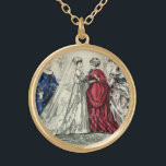 Vintage Victorian Wedding Party Bridal Portrait Gold Plated Necklace<br><div class="desc">Vintage illustration Victorian love and romance wedding image featuring the bride in her traditional wedding gown with veil getting ready for the wedding with her mother,  the maid of honour and her bridesmaids.</div>