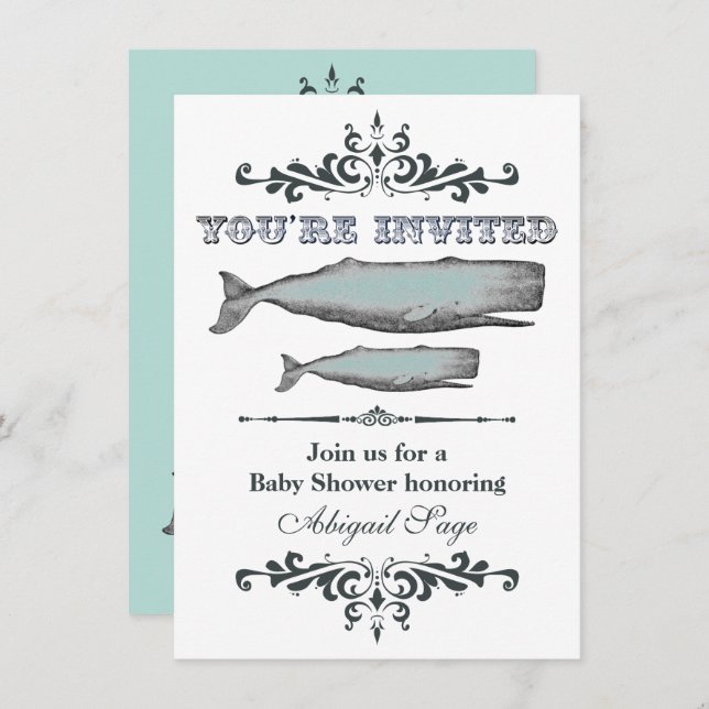 Vintage Victorian Whale Beach Baby Shower  Invitation (Front/Back)