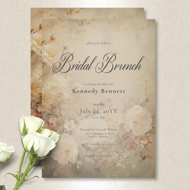Vintage Victorian White Roses Bridal Brunch Invitation (Vintage Victorian White Roses Bridal Brunch Invitation)