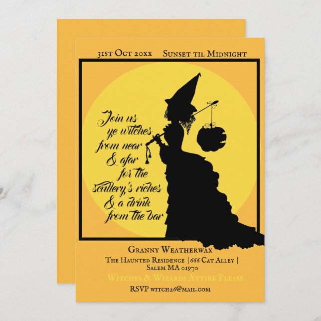 Vintage Victorian Witch Poetic Halloween Party Invitation (Front/Back)