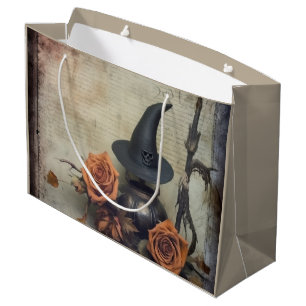 Vintage Victorian Witch Pumpkin Roses Large Gift Bag