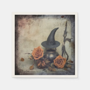 Vintage Victorian Witch Pumpkin Roses Napkin