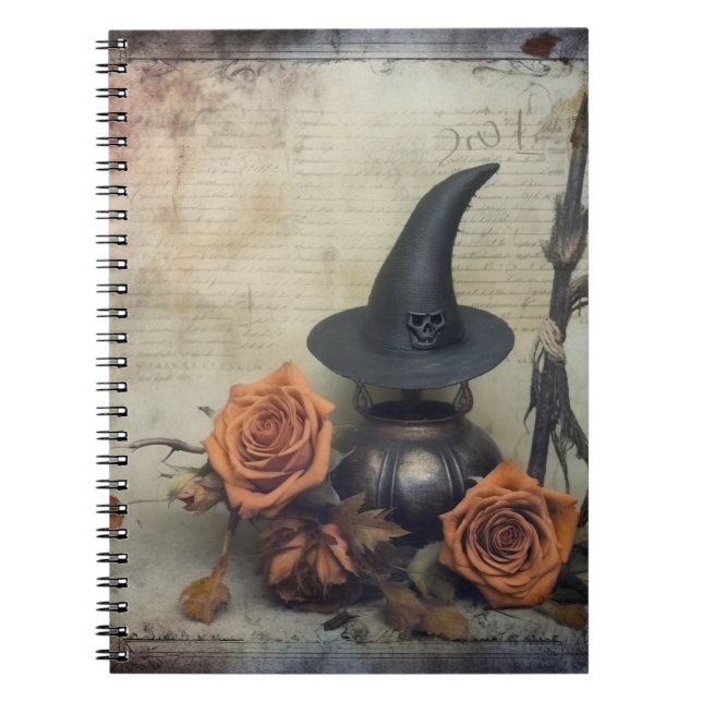 Vintage Victorian Witch Pumpkin Roses Notebook (Front)