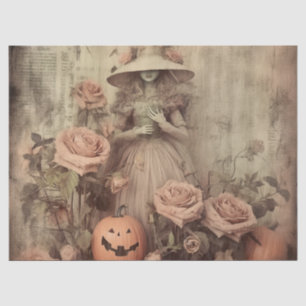 Vintage Victorian Witch Pumpkin Roses Tissue Paper