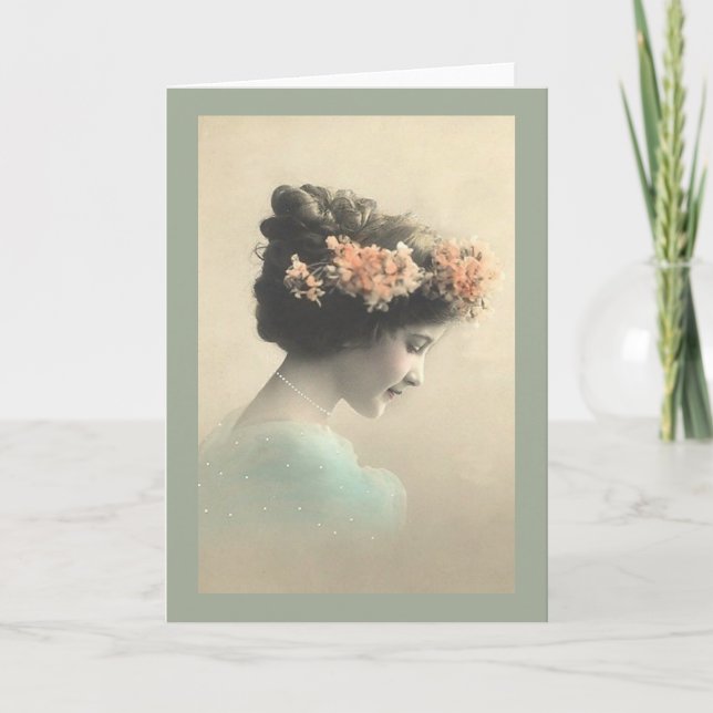 Vintage Victorian Woman Holiday Card (Front)