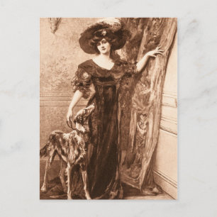 Vintage Victorian Woman w Greyhound Dog Template Postcard