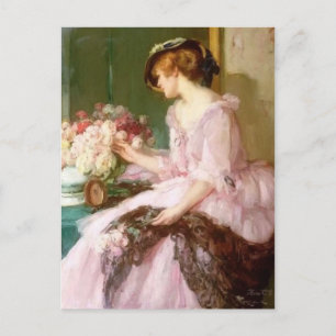 Vintage Victorian Woman With Bouquet Postcard