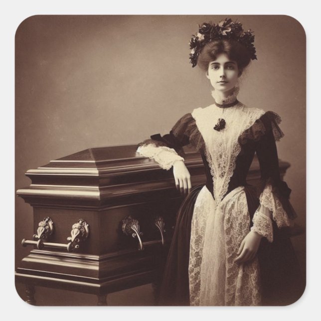Vintage Victorian Woman with Coffin Square Sticker (Front)