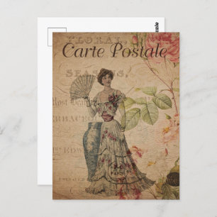 Vintage Victorian Woman with Fan Postcard