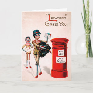 Vintage Victorian Wooden Dolls Holiday Card