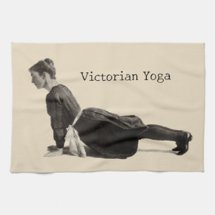 Vintage Victorian Yoga Woman Upward Dog Pose Print Tea Towel