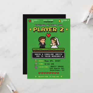 Vintage Video Game Bright Green Fun Wedding Invitation
