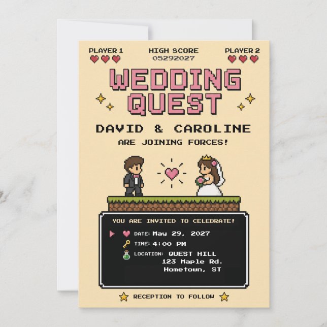 Vintage Video Game Fun Retro Wedding Invitation (Front)