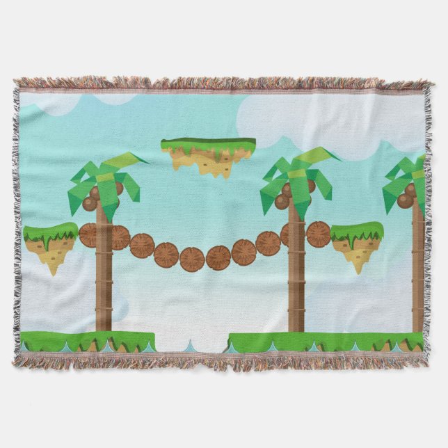 Vintage Video Game Palm Trees. Throw Blanket (Front)